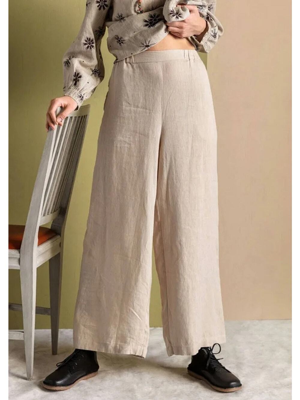 Gudrun Sjoden linen high rise wide leg pull on pants crop lagenlook